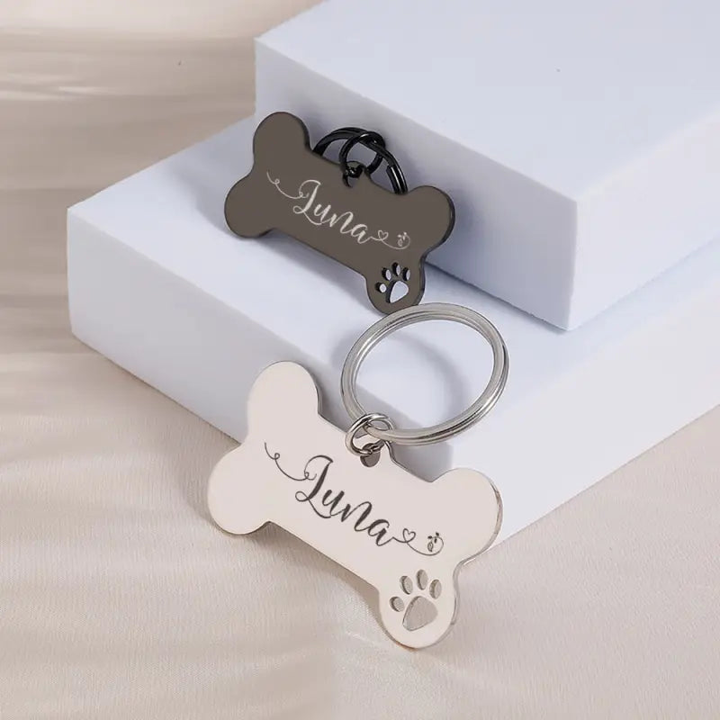 Médaille personnalisée : Porte-clés en forme d’os de chien avec porte-nom, acier, gravure gratuite