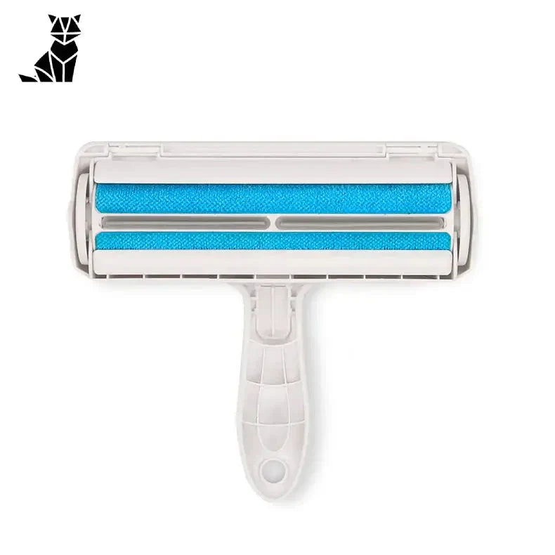 Brosse Anti-Peluche Double Face - Base Auto-Nettoyante, blanche et bleue sur fond blanc