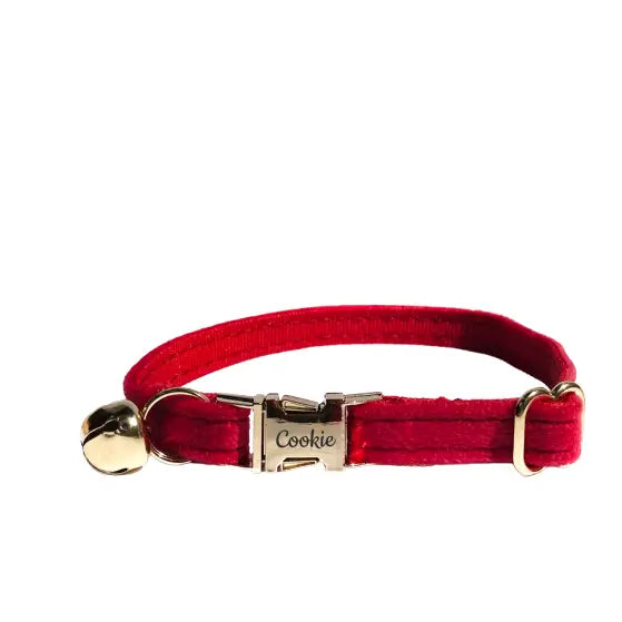 Collier Chat Personnalisé Velours Rouge Transparent Background