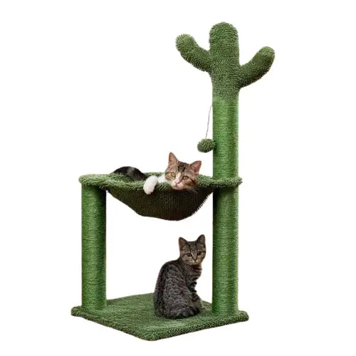 Chat assis sur un arbre à chat : Hamac original pour arbre à chat avec corde en sisal Transparent Background
