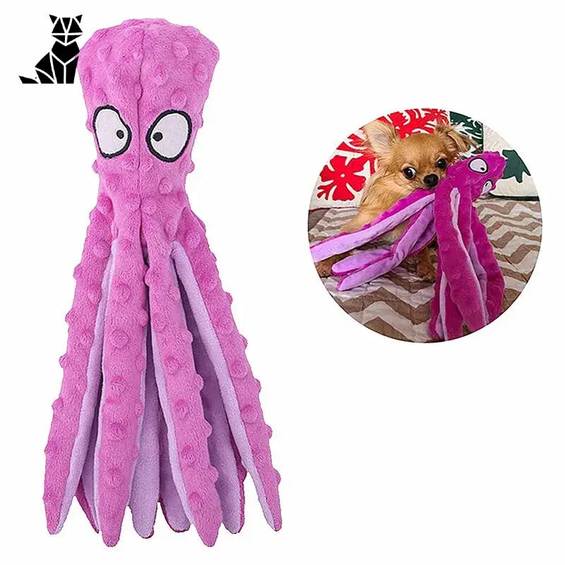 Peluche d’une tête de pieuvre rose, présentée dans la collection ’Octopus Sound Plush Toy’