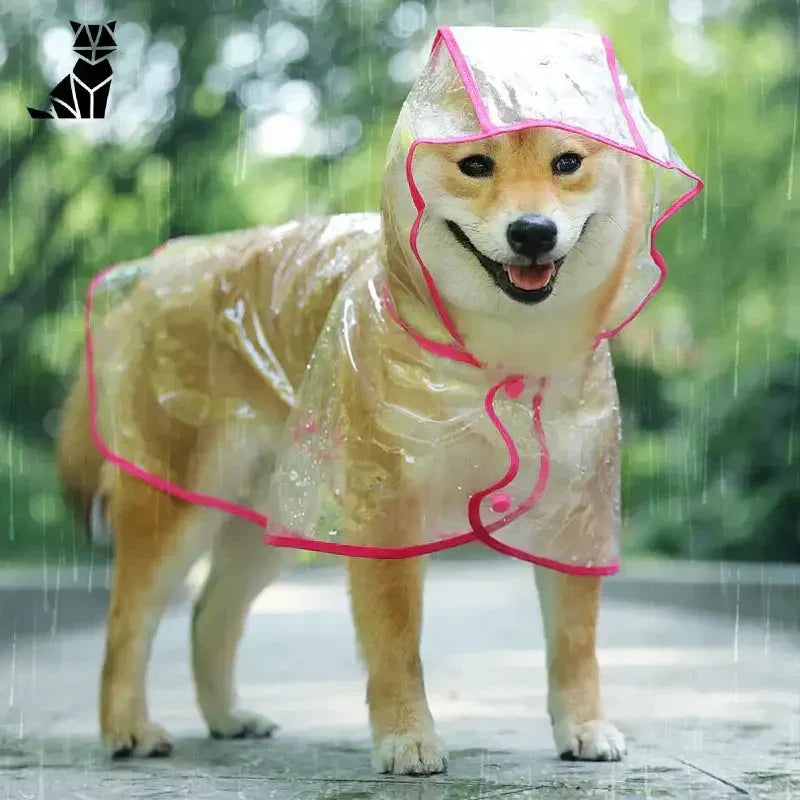 Chien portant un manteau de pluie transparent pour chien pour une protection élégante et efficace contre la pluie