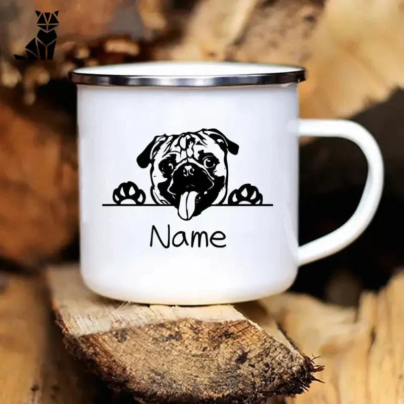 Gros plan sur le Mug Chien Personnalisé - Mug en céramique blanche avec un motif d’animaux mignons