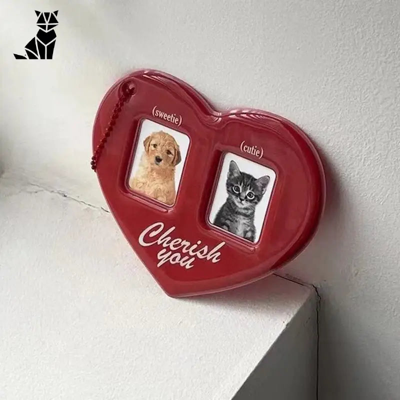 Boîte en forme de coeur avec photos de chien et de chat - Porte carte photo personnalisé Staacquering Idol