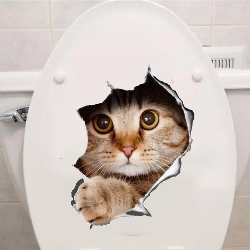 Stickers Chat Surprise En 3d Pour Une Salle De Bain Ludique