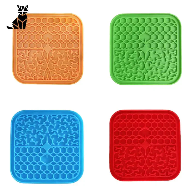 Tapis à lécher pour chien - Quatre dessous de verre colorés pour chat pour manger lentement et se distraire Tapis Alimentation