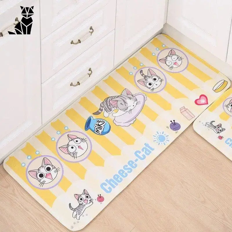 Tapis De Sol Chat Mignons Pour Un Intérieur Plein De Bonne Humeur - Cartoon Jaune / 40cmx60cm